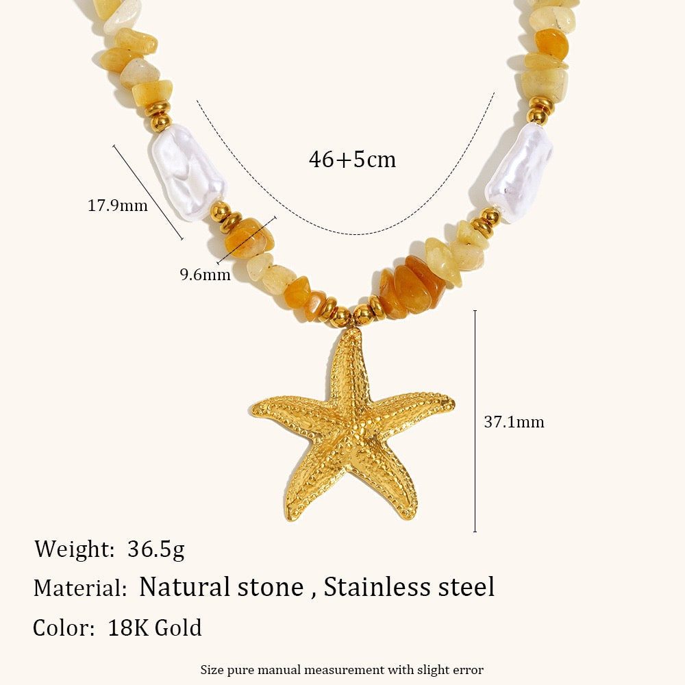 Dangling charm starfish shell pearly necklace