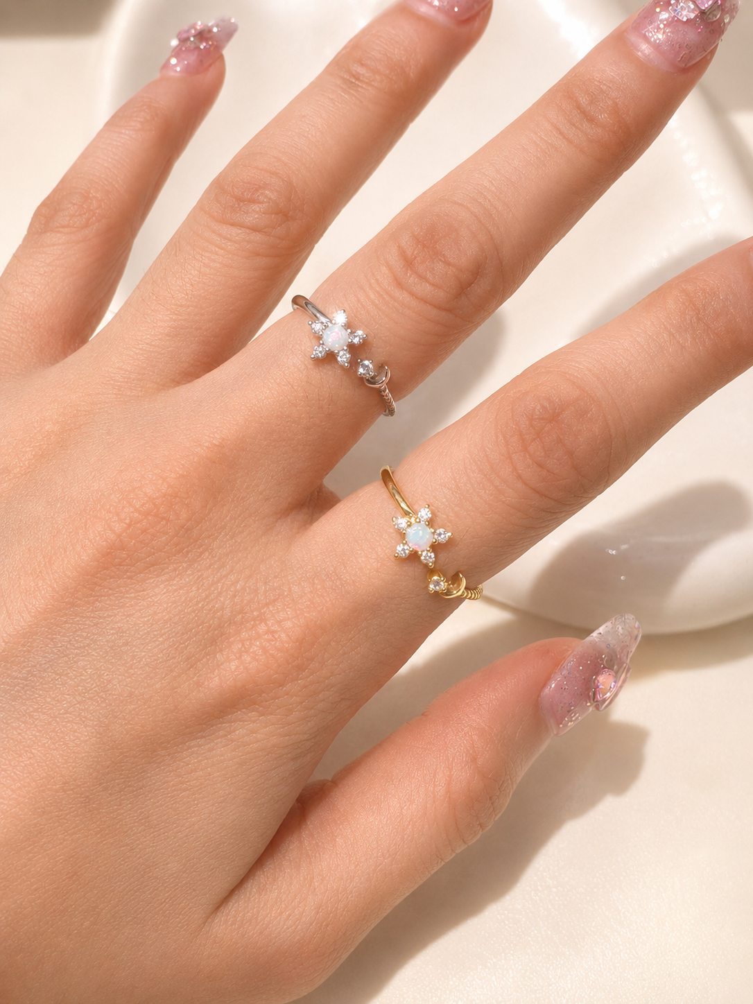 Dainty opal sterling silver rings collections