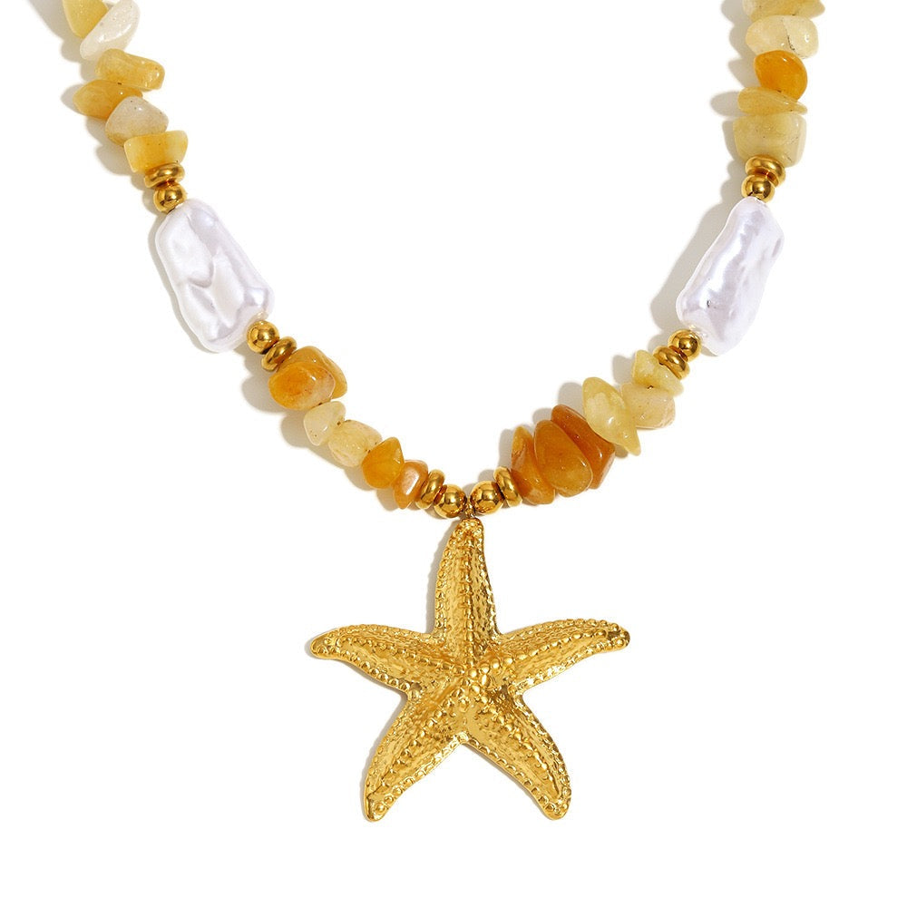 Dangling charm starfish shell pearly necklace