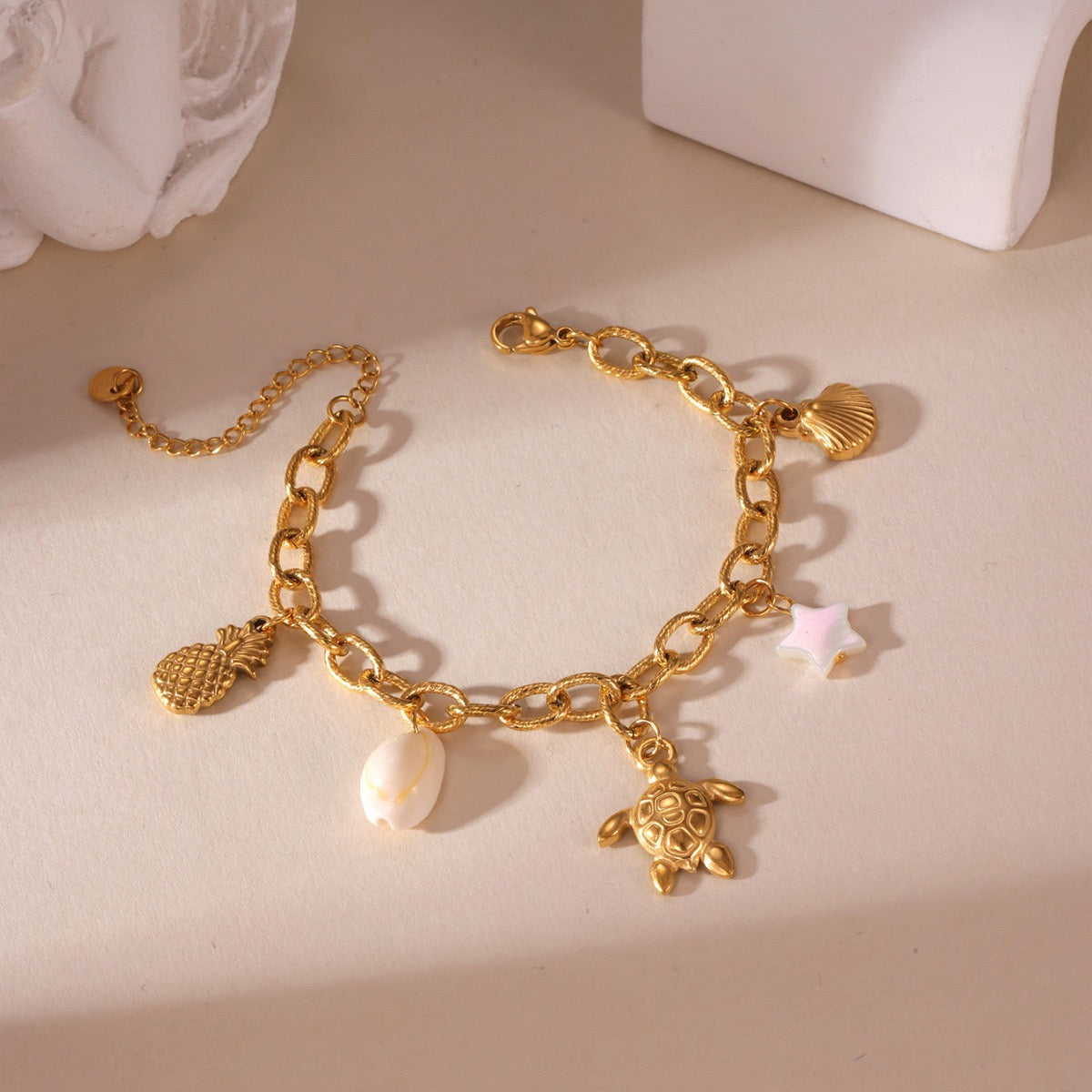 Seahorse and turtle charm shell bracelet