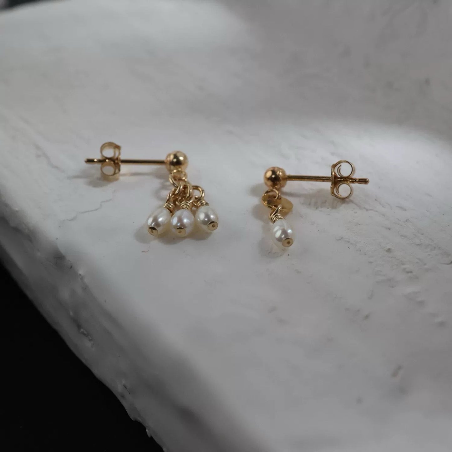 14k gold filled dainty pearly earrings