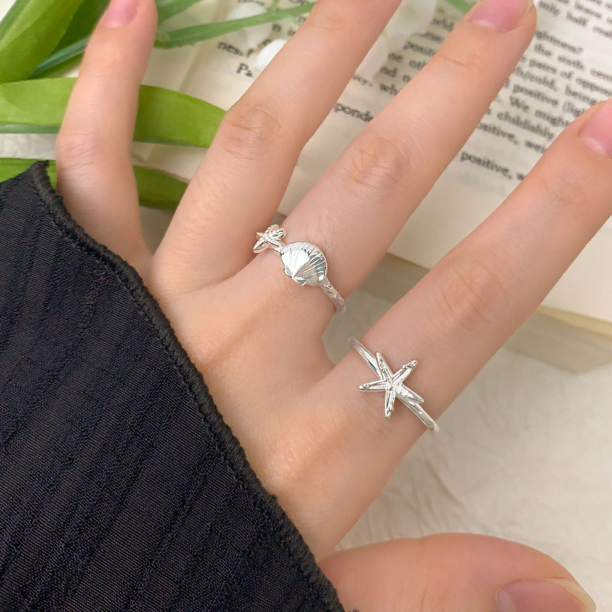 Star Moon Shell Sterling Silver Ring