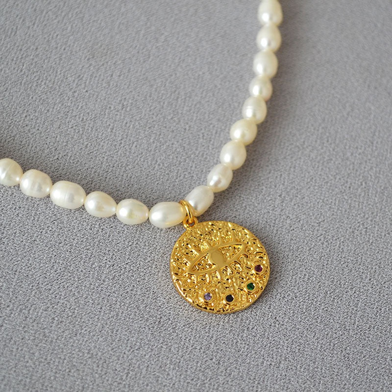 Nina Evil eye pearl necklace