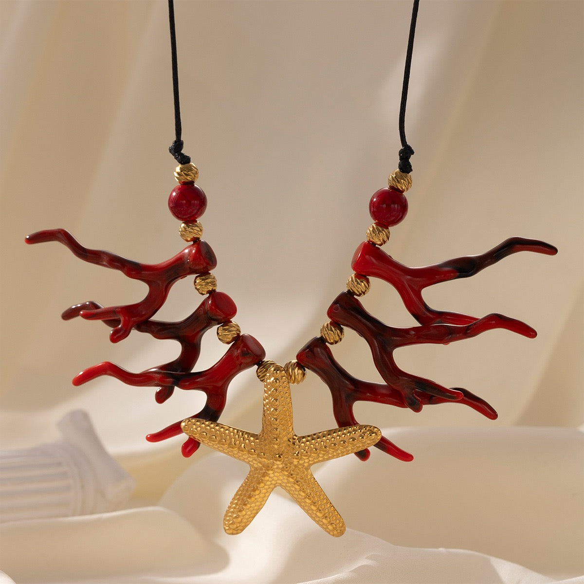 Red coral pendant necklace