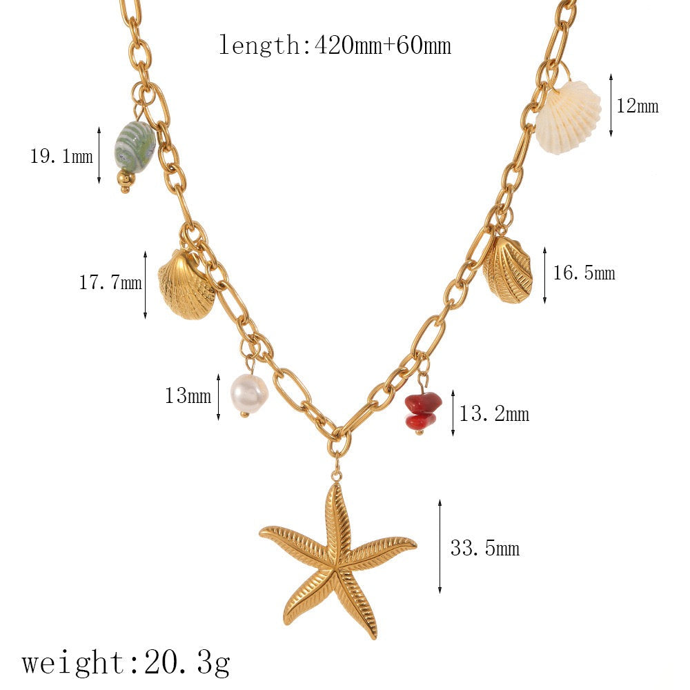 Dangling charm starfish shell pearly necklace