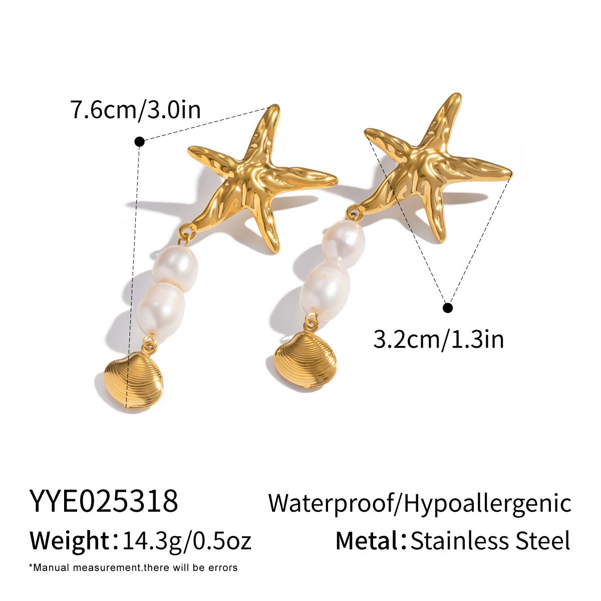 Pearly shell starfish earrings