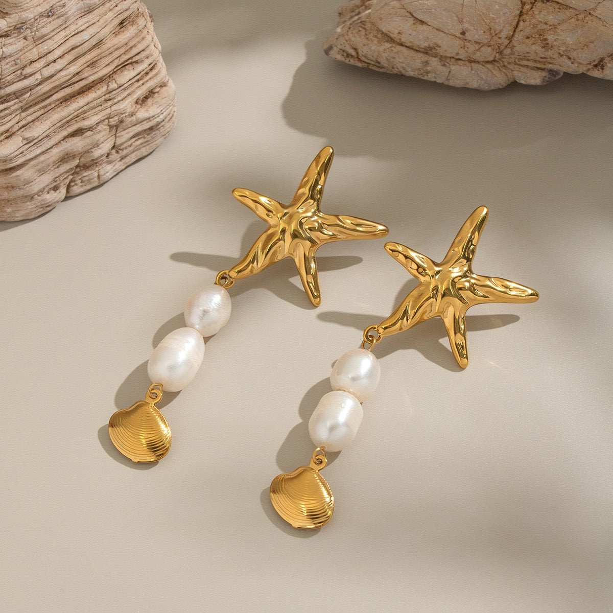 Pearly shell starfish earrings