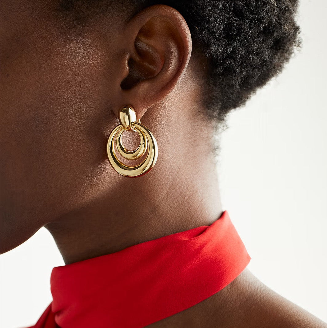 Tow tones hoop statement earrings