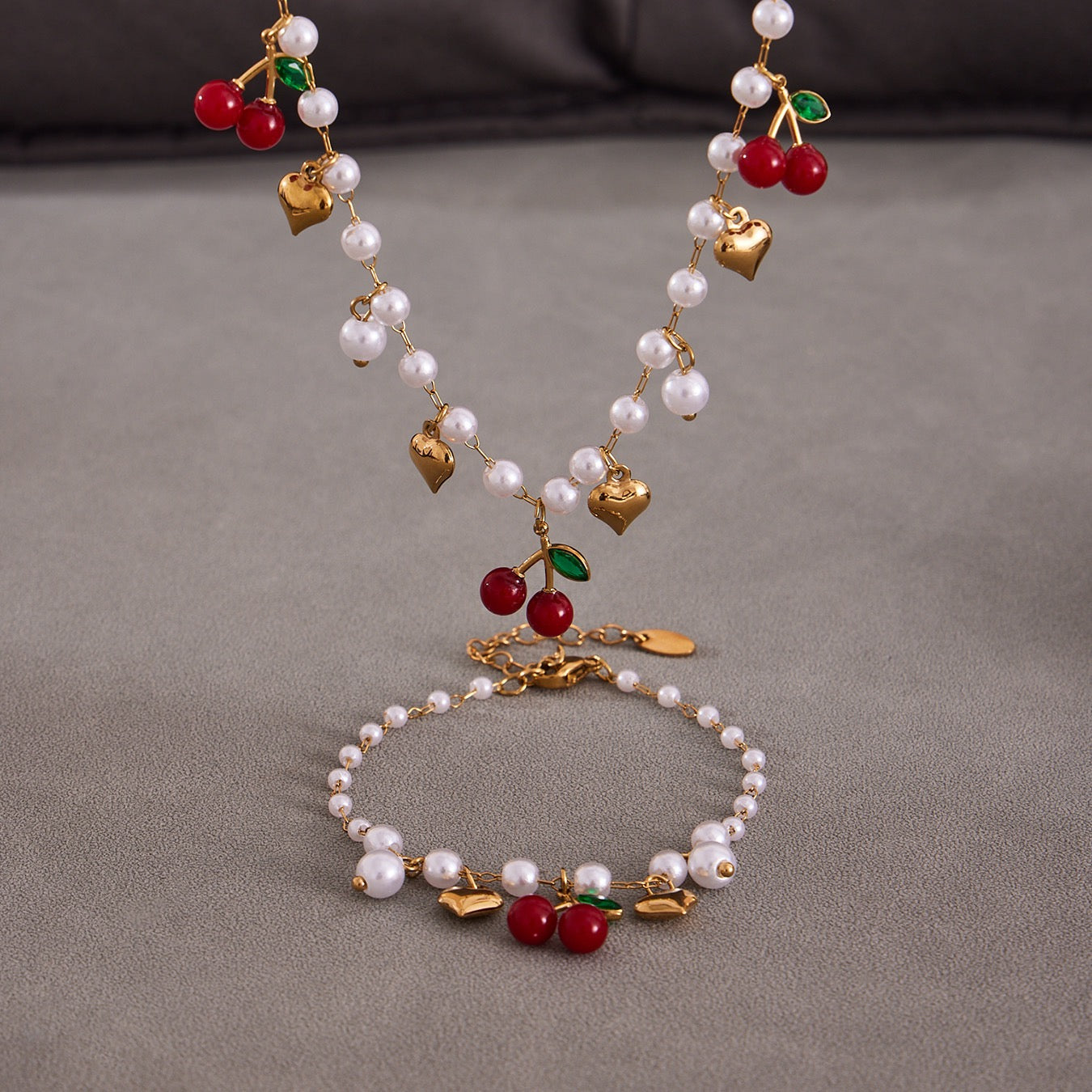 Pearly cherry charm necklace
