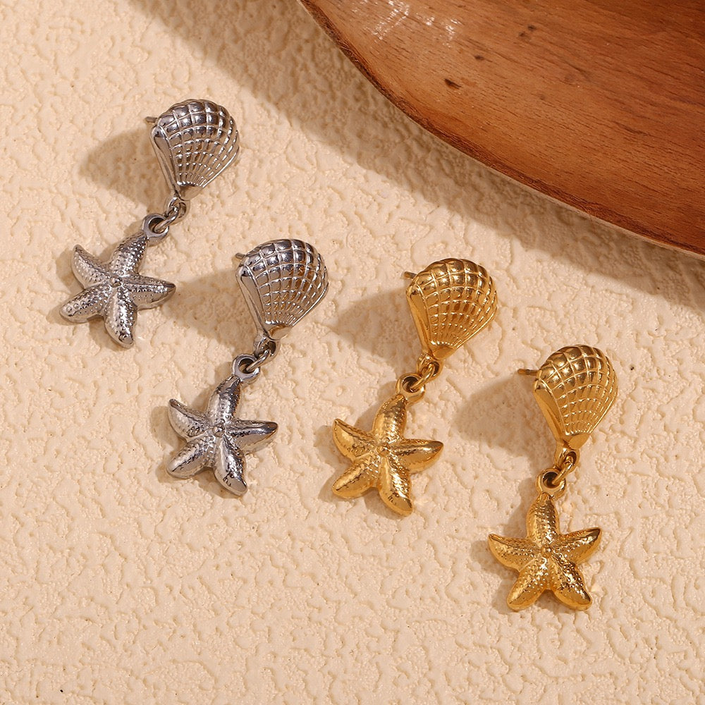 Dainty shell starfish earrings