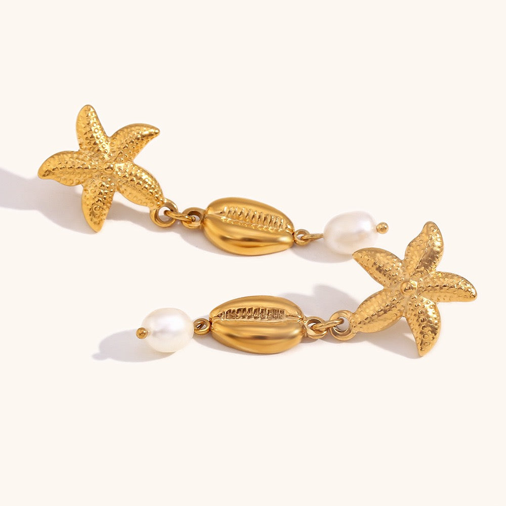 Pearly shell starfish earrings
