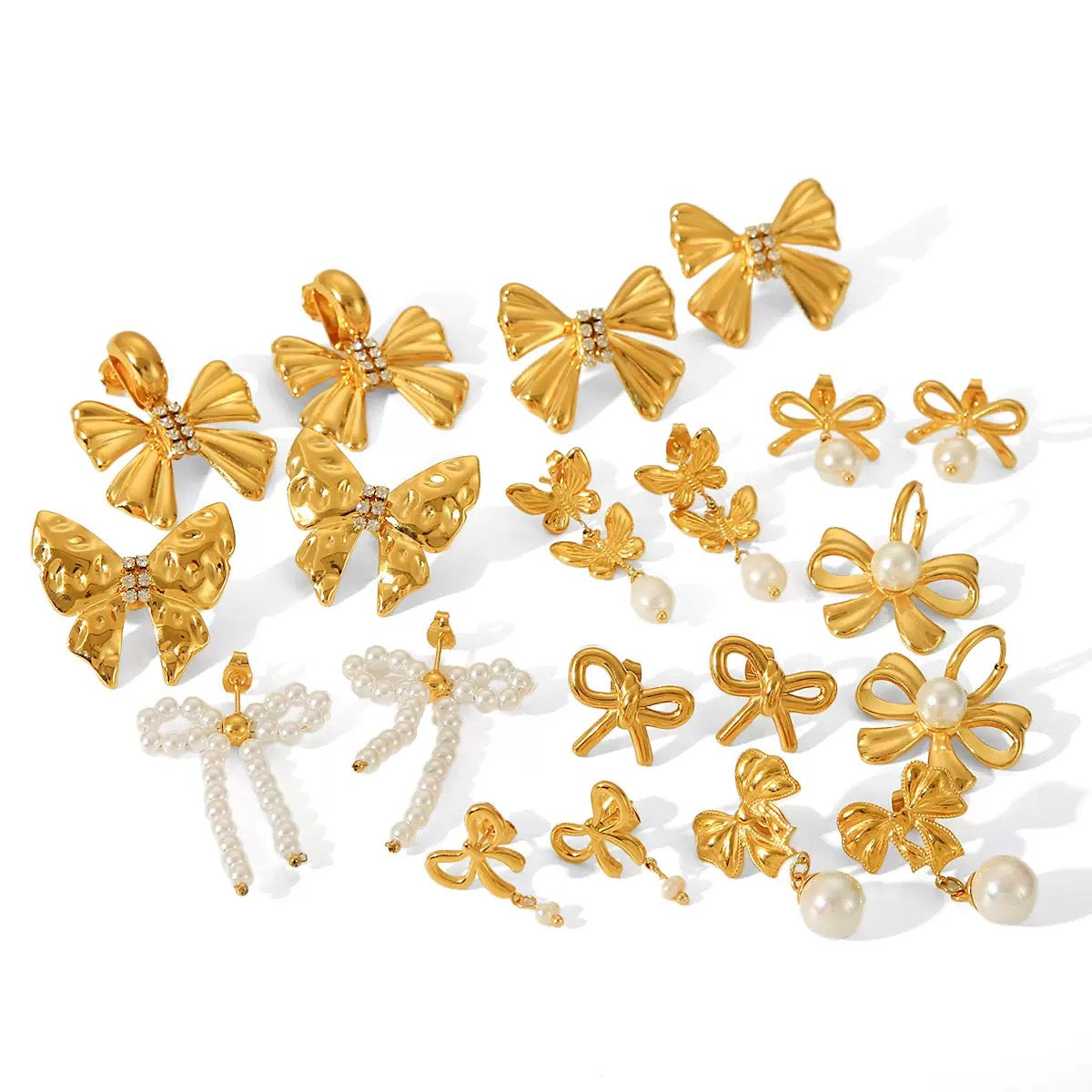 Pearly bows and butterfly earrings
