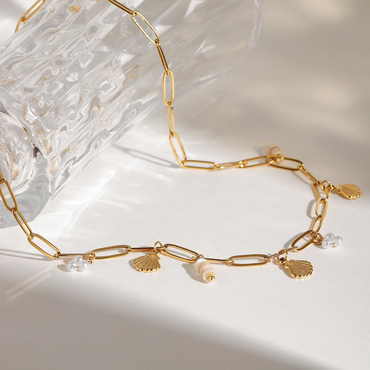Dainty charm white rope necklace
