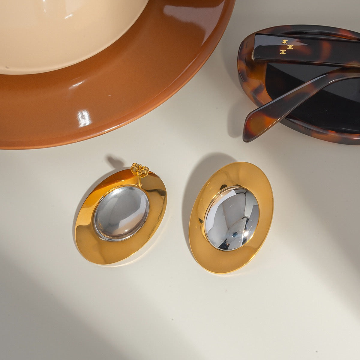 Two tones statement earrings