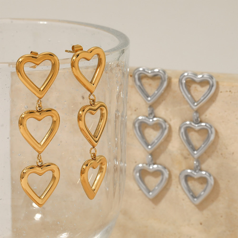 Triple heart earrings