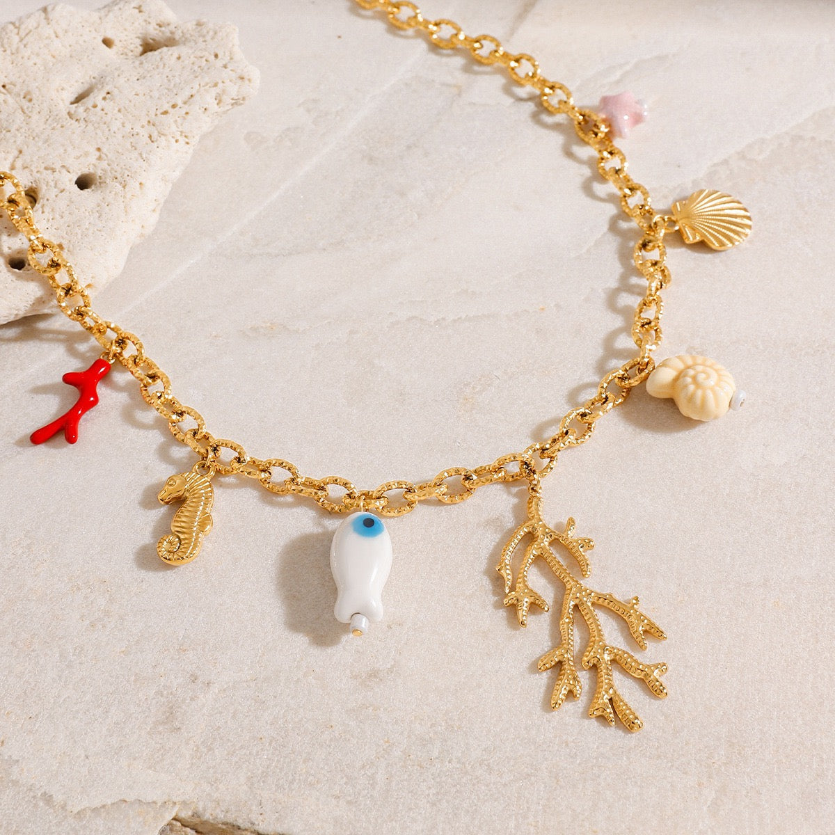 Red coral pendant necklace