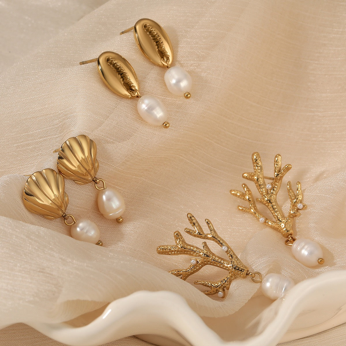 Ocean coral pearl earrings