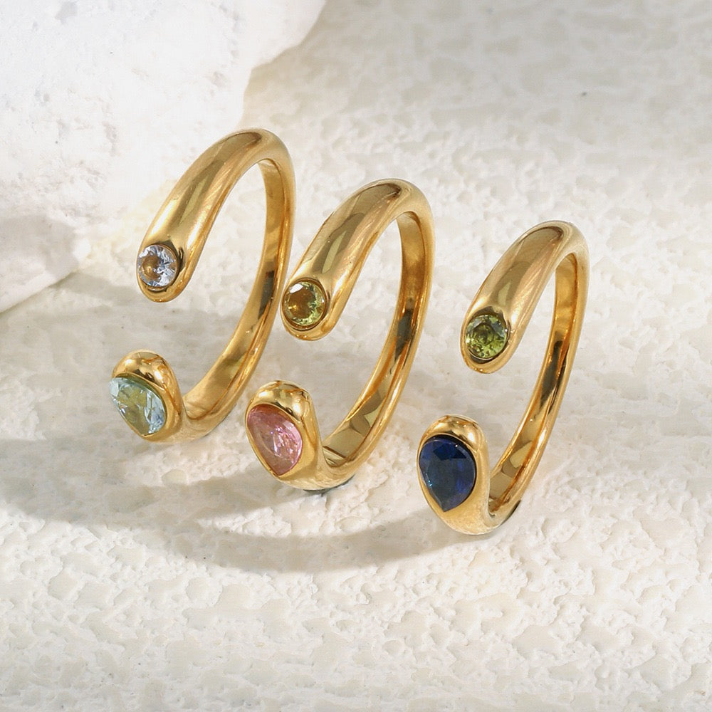 Teardrop Zirconia Open Ring – Gold Tone Rings