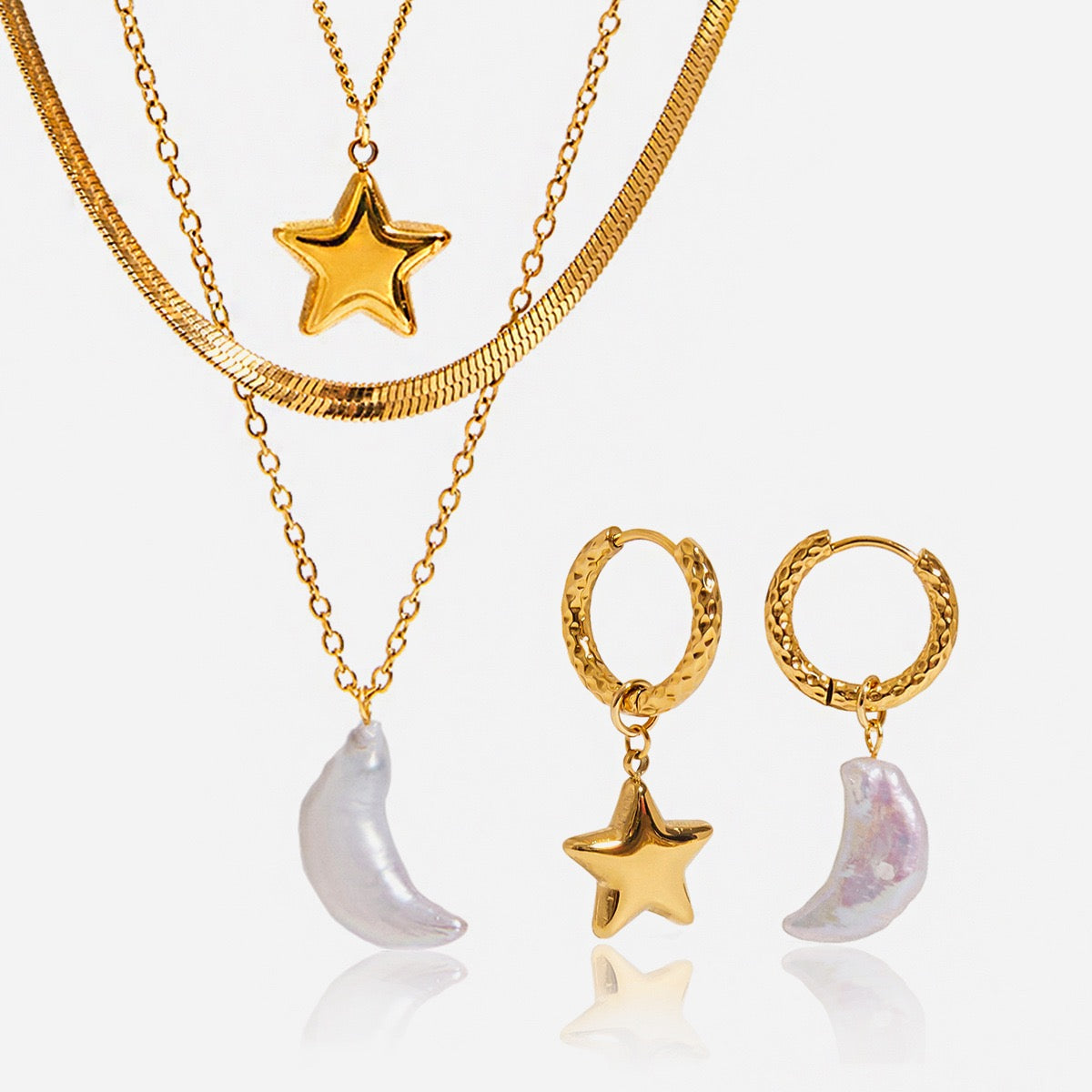 Pearly star and moon set