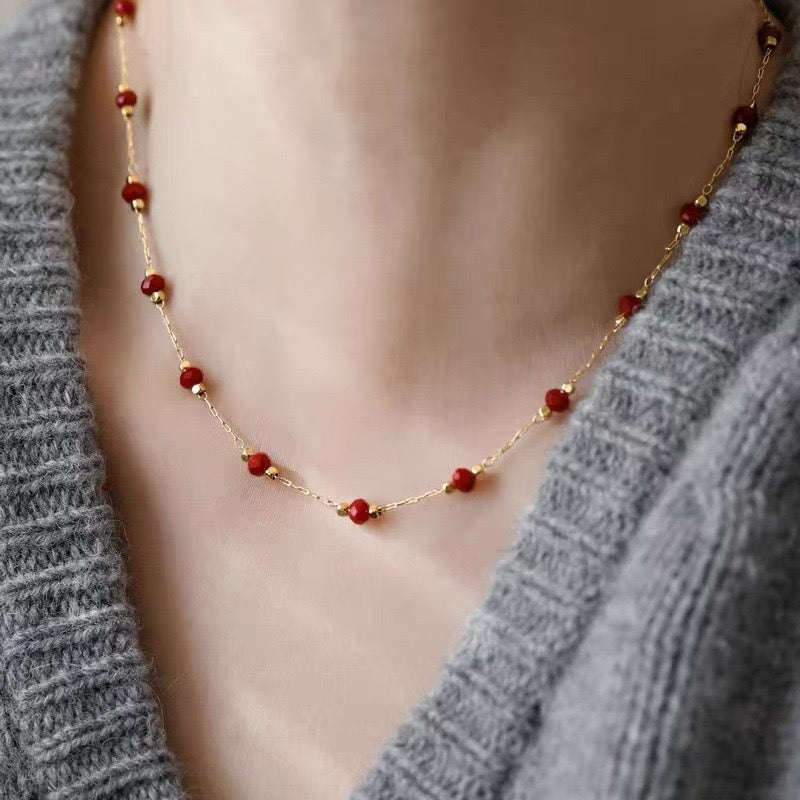 Red stone dainty necklace