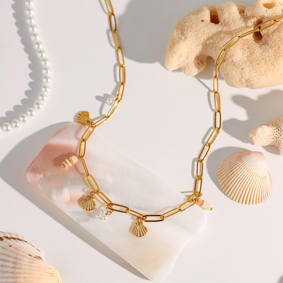 Dainty charm white rope necklace
