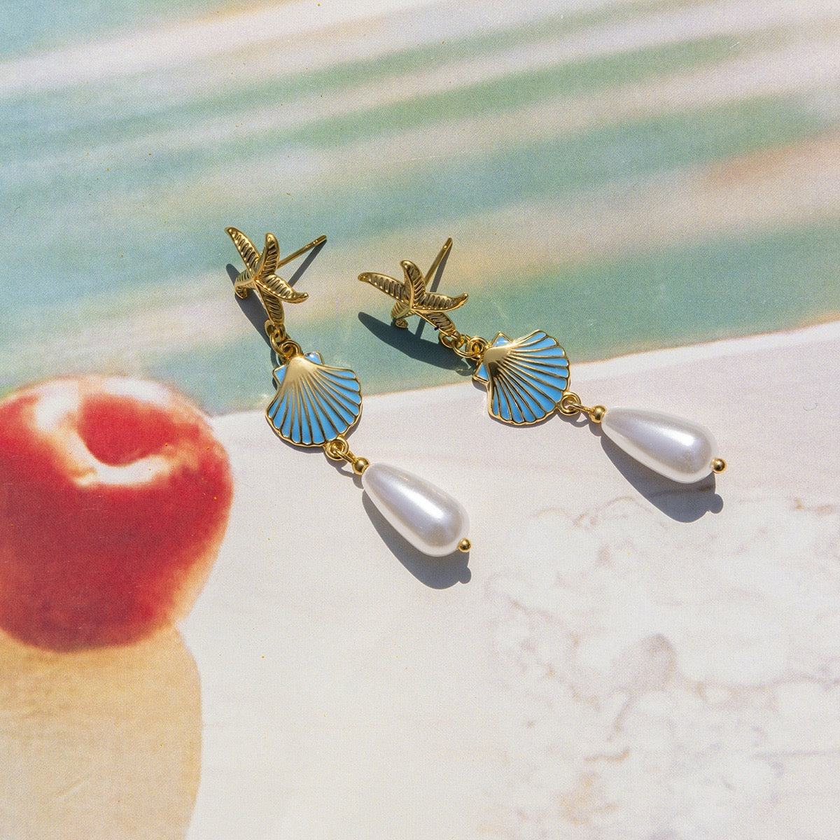 Pearly shell starfish earrings