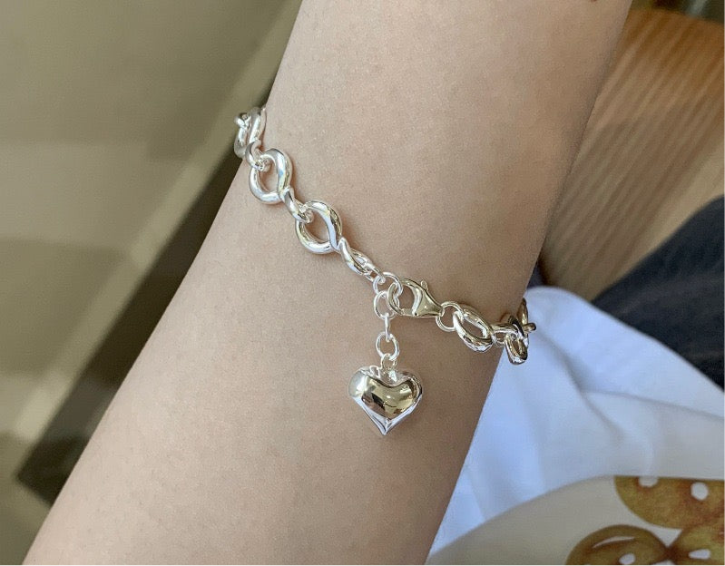 Sterling silver heart chain bracelet