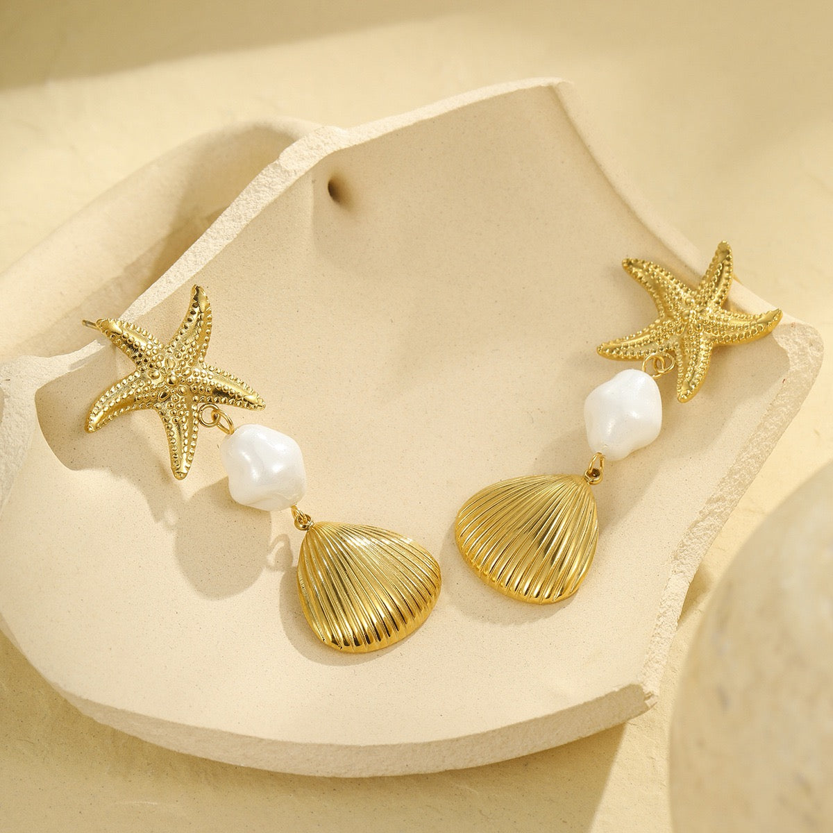 Pearly shell starfish earrings