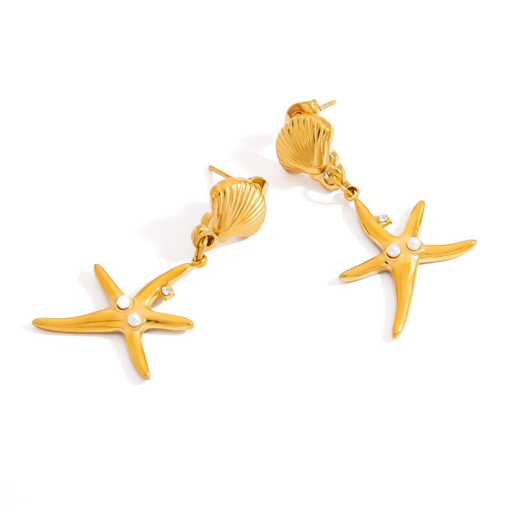Pearly shell starfish earrings