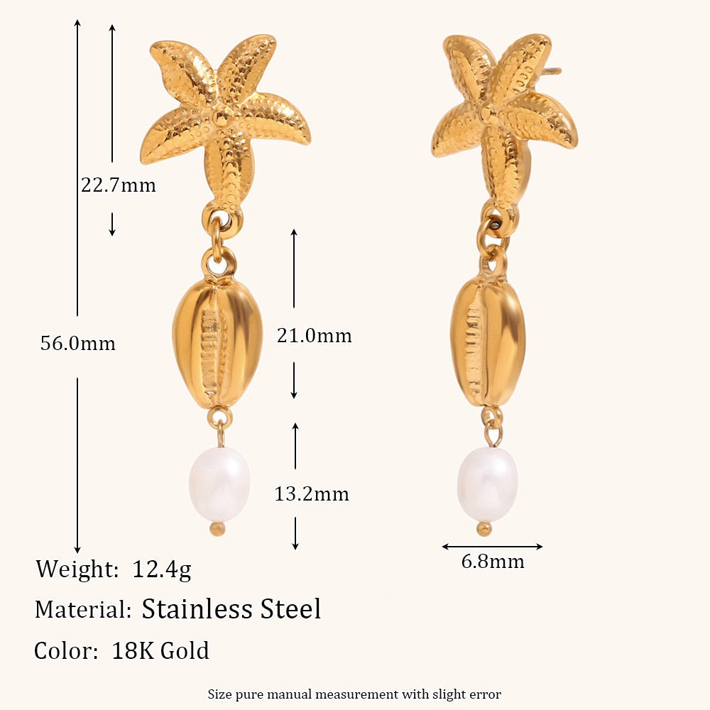 Pearly shell starfish earrings