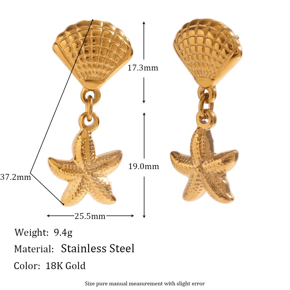 Dainty shell starfish earrings