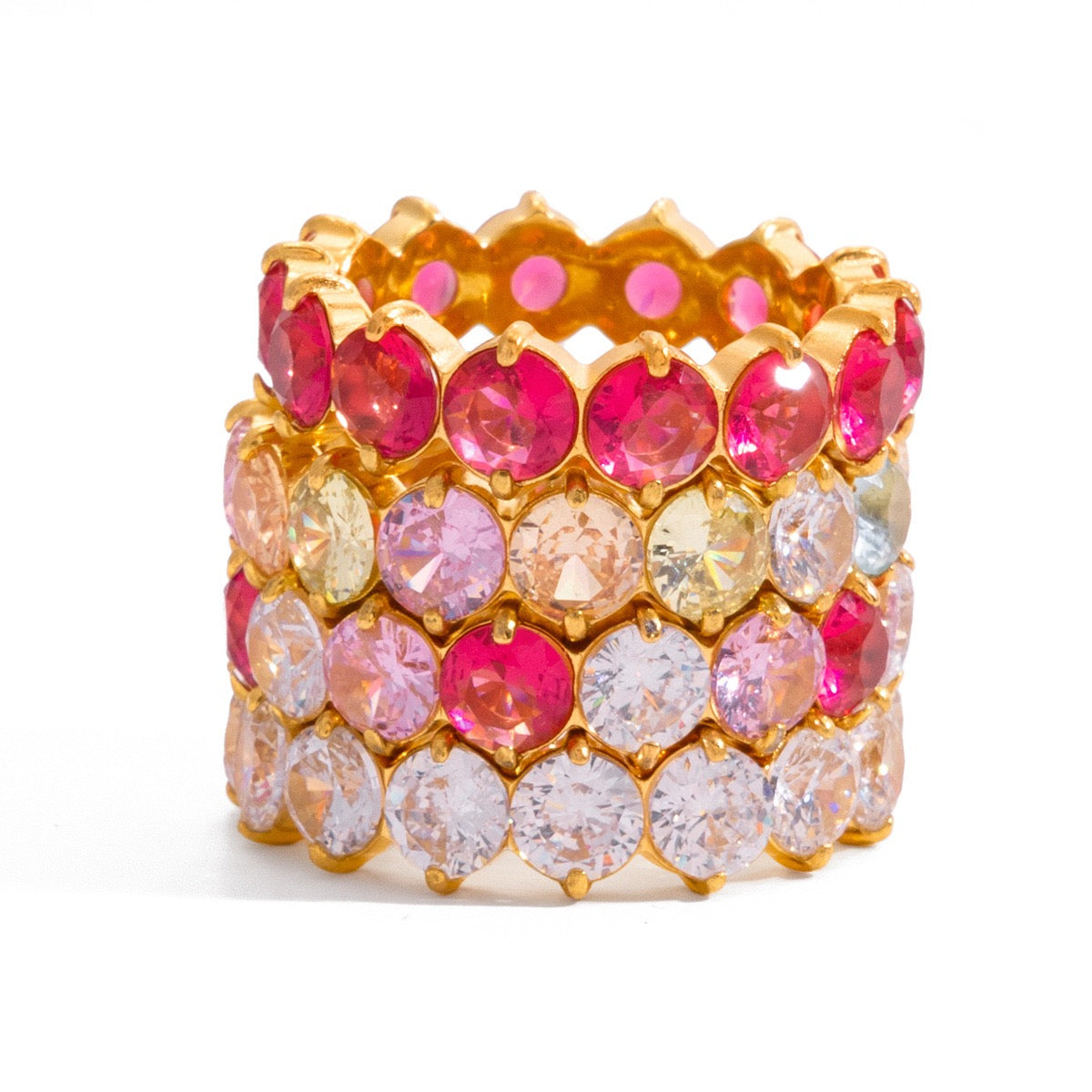 Rainbow Cubic Zirconia Band Ring – Gold Tone Stackable Statement Ring