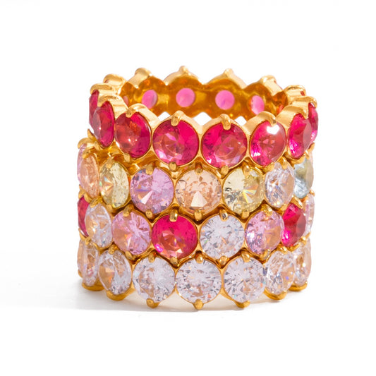Rainbow Cubic Zirconia Band Ring – Gold Tone Stackable Statement Ring