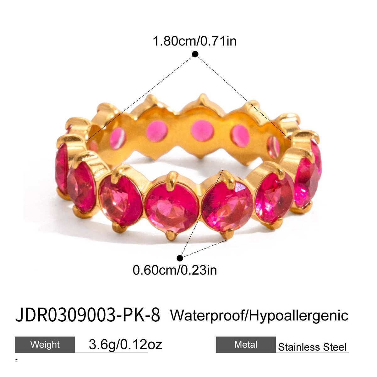 Rainbow Cubic Zirconia Band Ring – Gold Tone Stackable Statement Ring