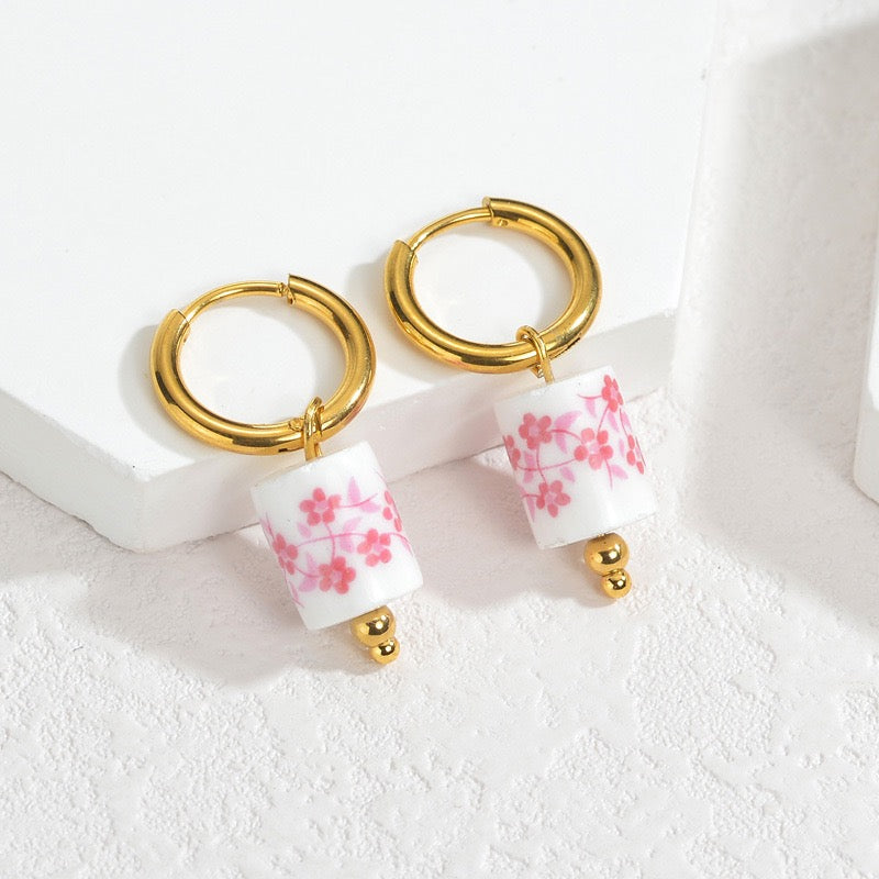 Ocean ceramic tulip hoops