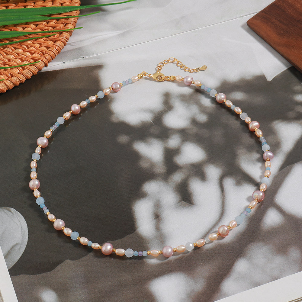 Sarah purple freshwater pearls with blue crystals