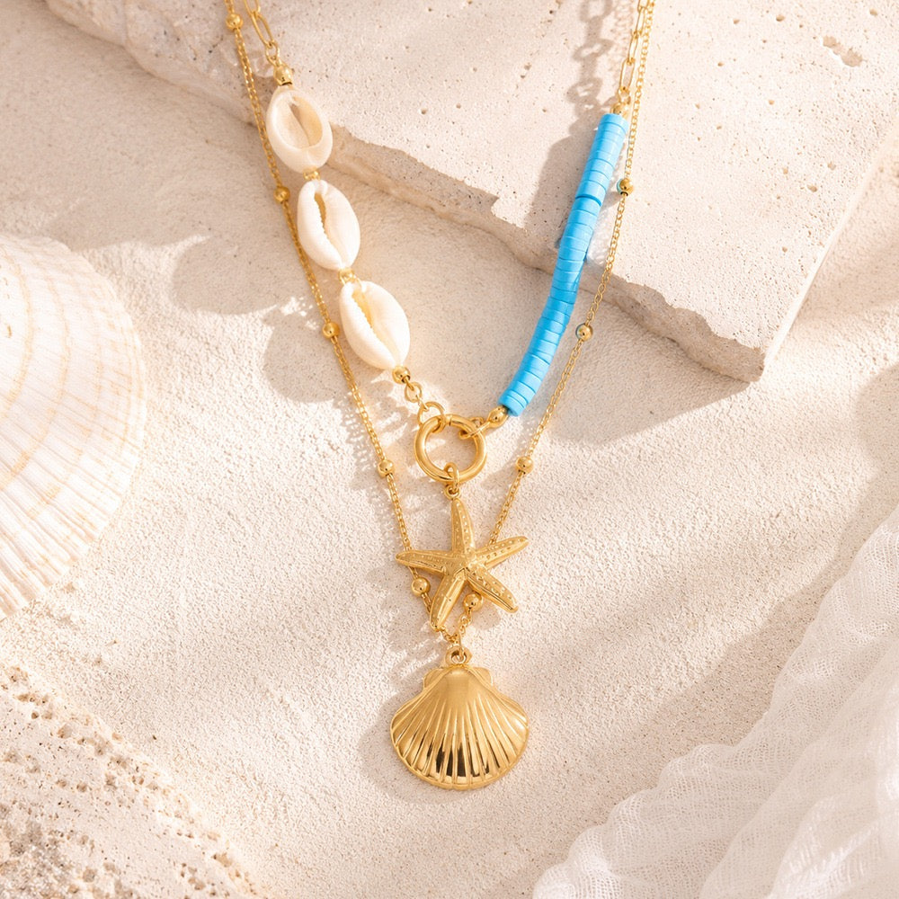 Big shell pendant charm necklace