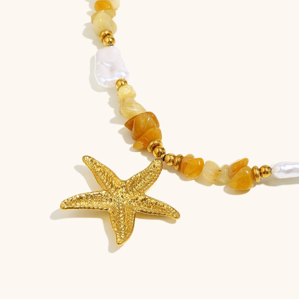 Dangling charm starfish shell pearly necklace