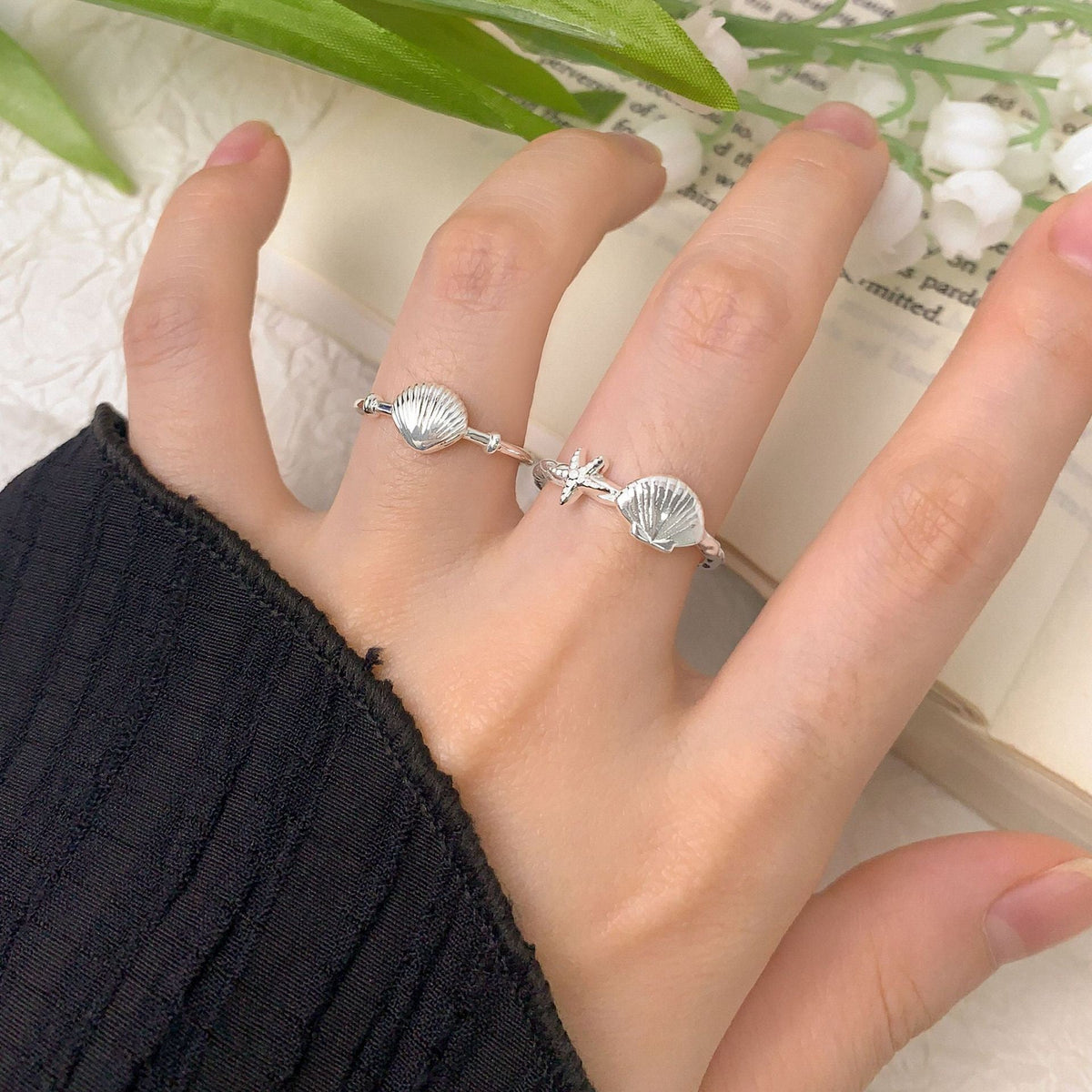 Star Moon Shell Sterling Silver Ring