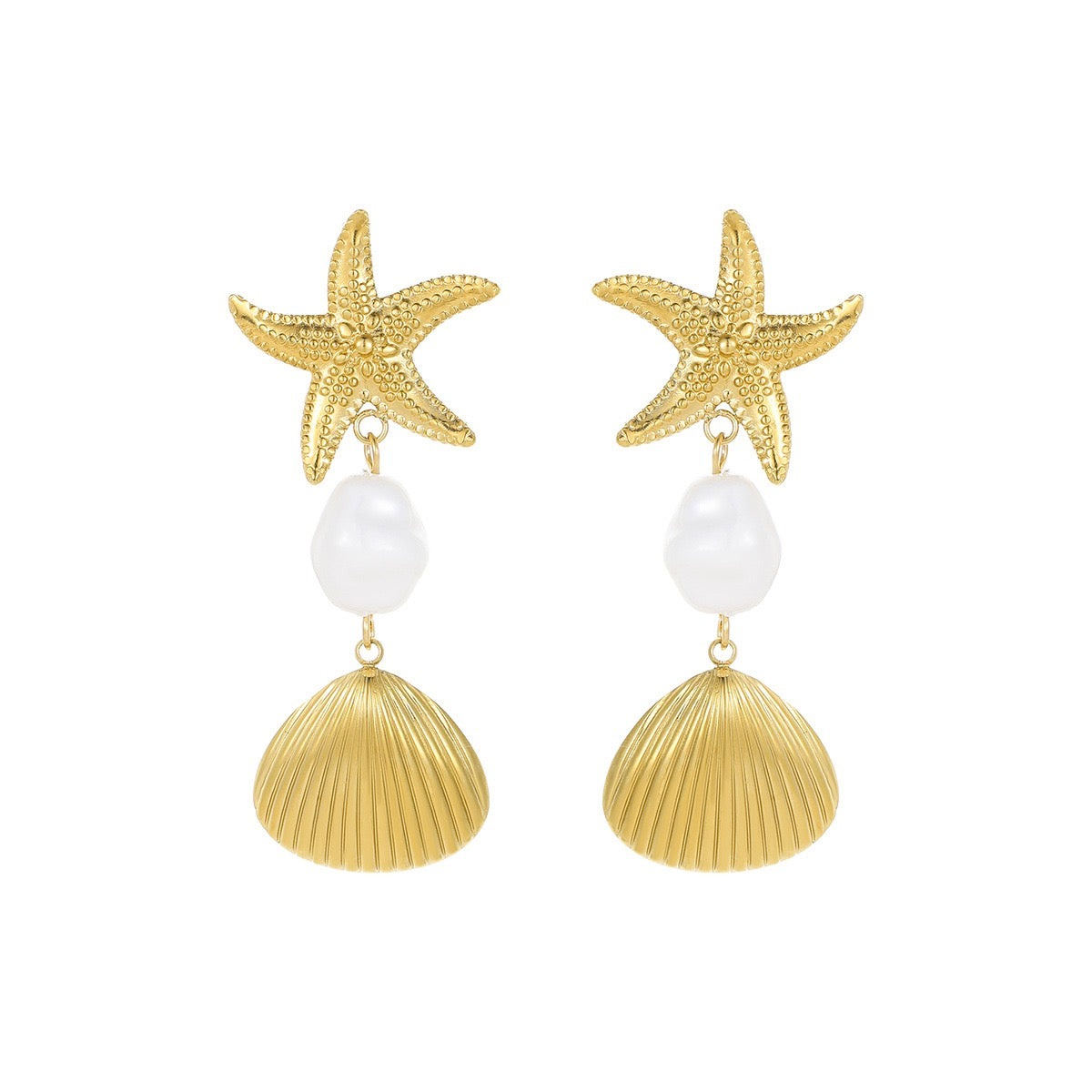 Pearly shell starfish earrings