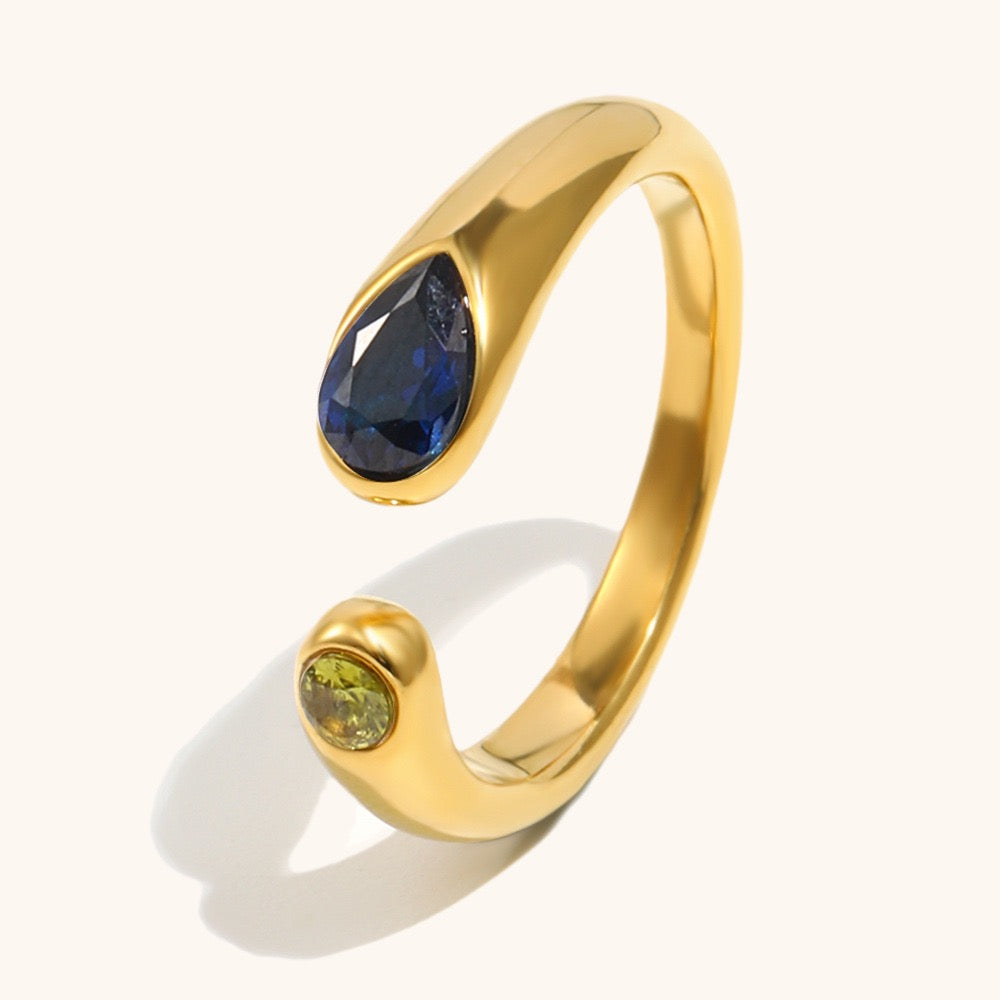 Teardrop Zirconia Open Ring – Gold Tone Rings