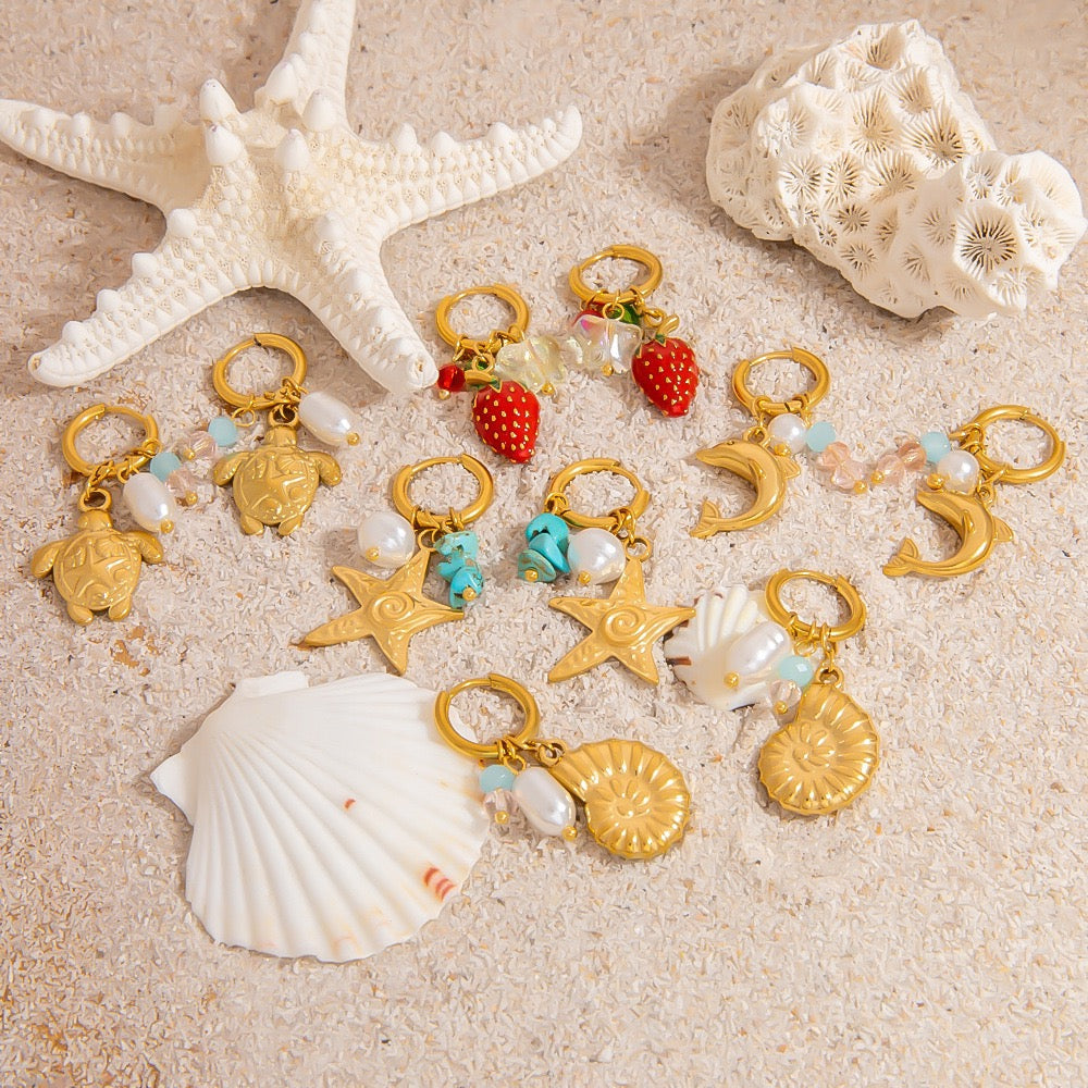 Pearly shell starfish earrings collection