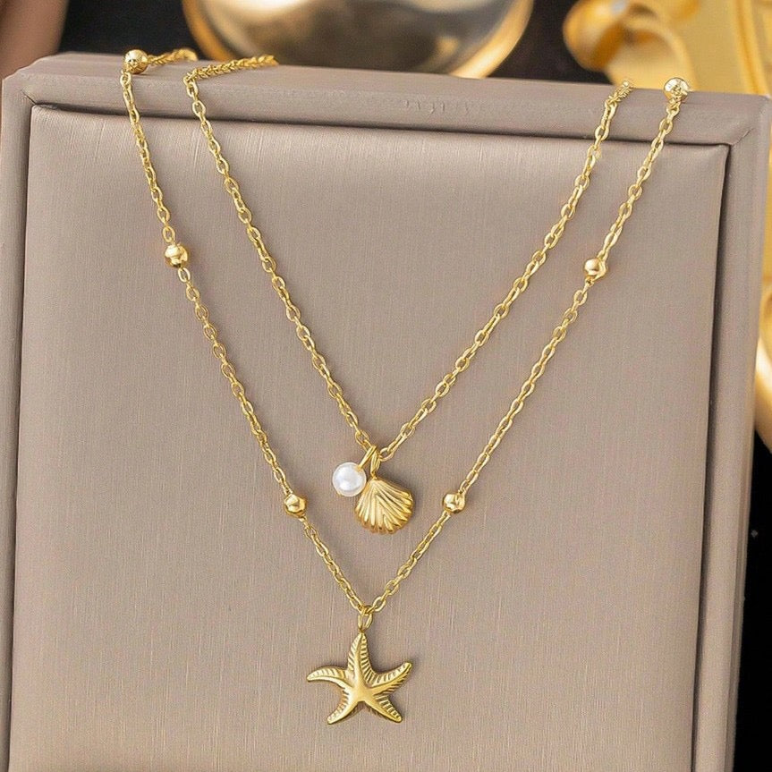 Kappa dainty layer starfish necklace