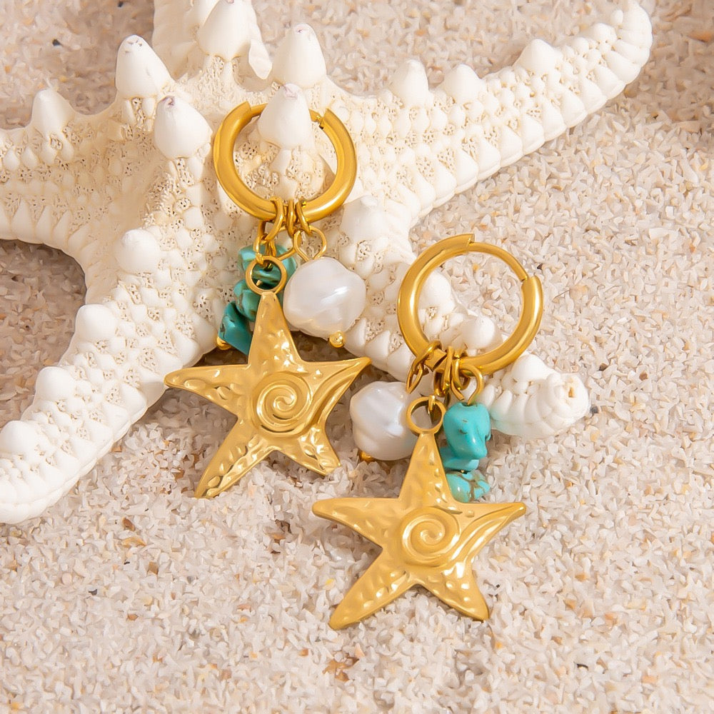 Pearly shell starfish earrings collection