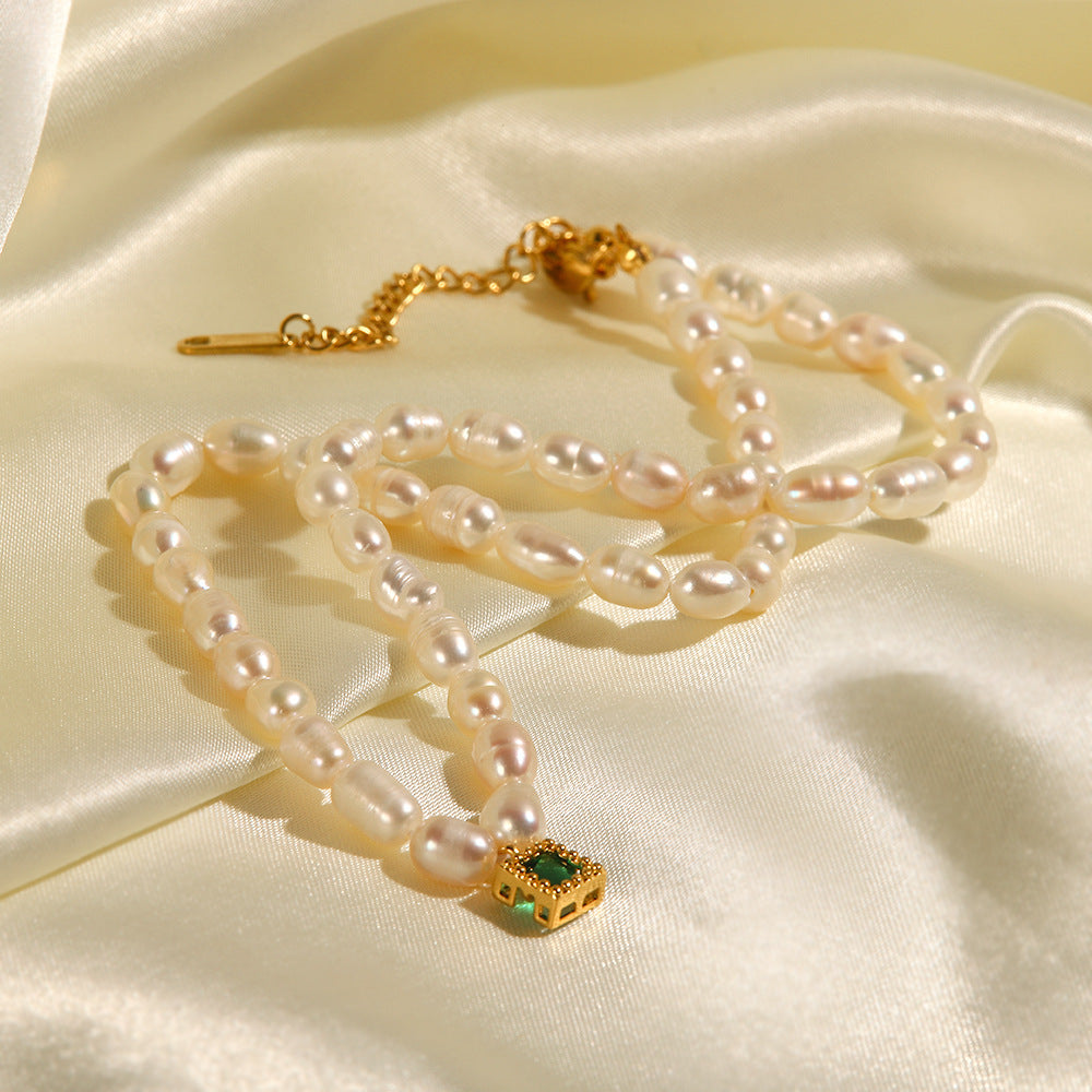 Grenia Green gem freshwater pearls necklace