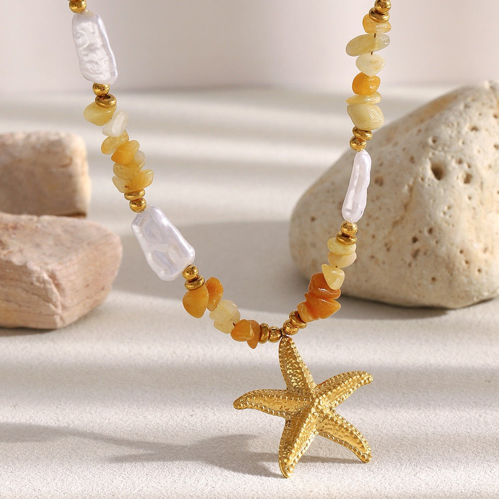 Dangling charm starfish shell pearly necklace