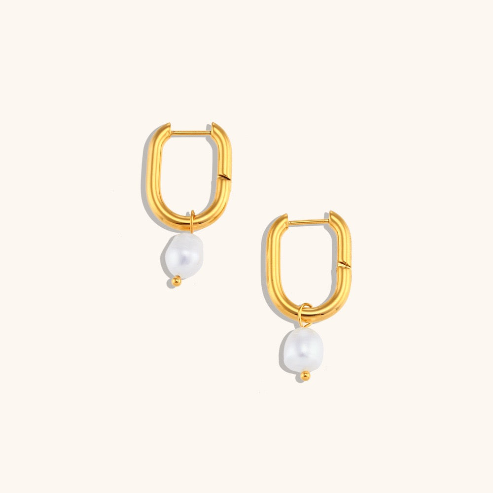 Kayla Square pearl hoops