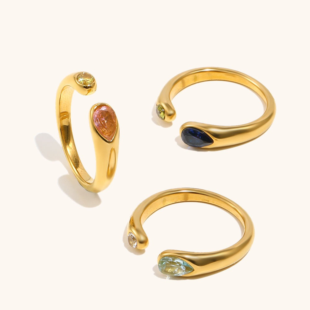 Teardrop Zirconia Open Ring – Gold Tone Rings