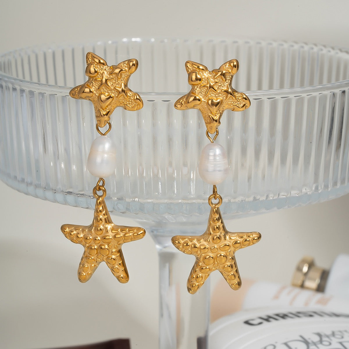 Pearly shell starfish earrings