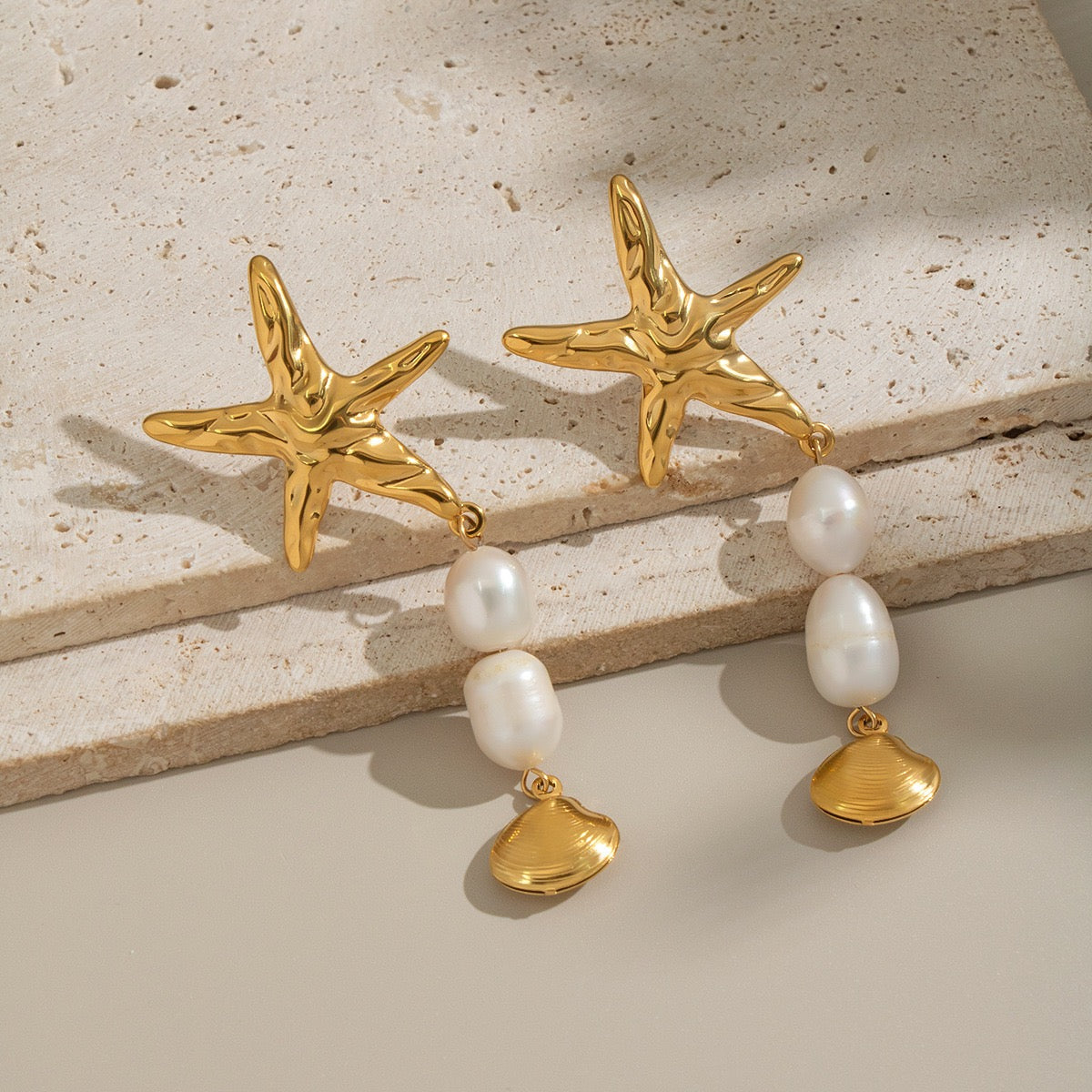 Pearly shell starfish earrings